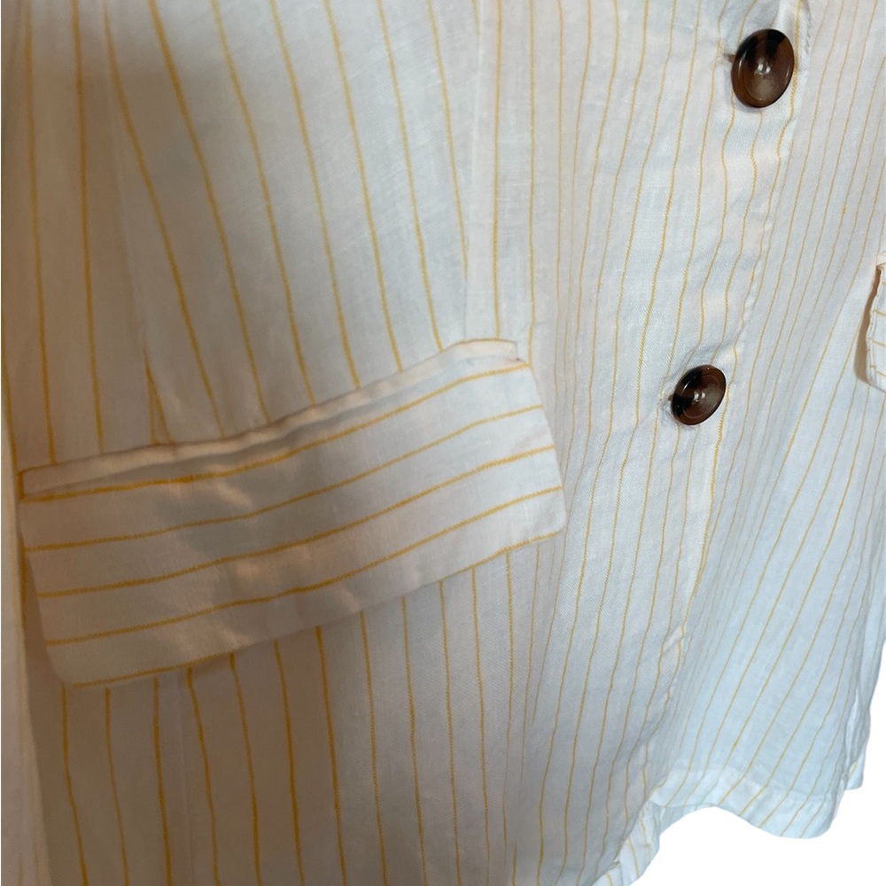 CYNTHIA ROWLEY White/Yellow Pin Stripe Linen Blazer Jacket NWT - Size Small - Picture 5 of 11